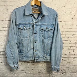Vintage Wrangler Hero Denim Trucker Blue Jean Jacket Coat Mens Size Small STAINS